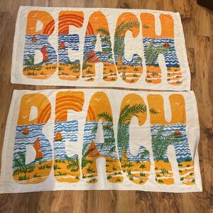 2 Vintage Elegant A Jay Original Vibrant Beach Towel Set Retro Rare Orange